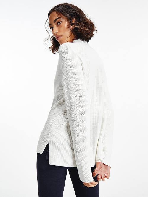 Tommy Hilfiger Mock Turtleneck Organic Pamut Knit Jumper Pulóverek Női Fehér | TH536XGK