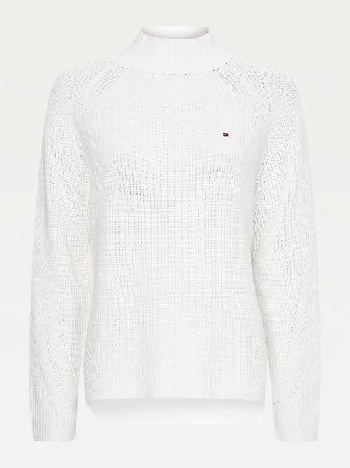 Tommy Hilfiger Mock Turtleneck Organic Pamut Knit Jumper Pulóverek Női Fehér | TH536XGK