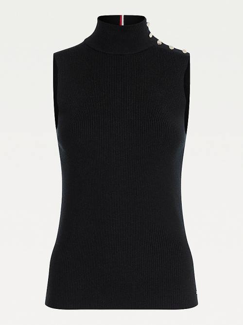 Tommy Hilfiger Mock Turtleneck Ujjatlan Jumper Pulóverek Női Fekete | TH675CGE