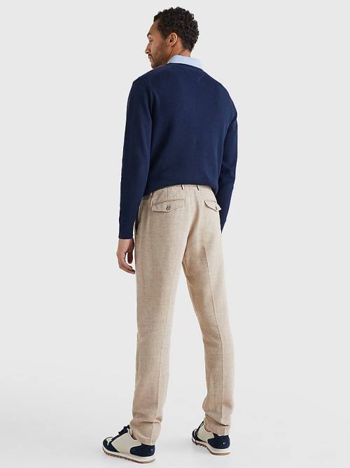 Tommy Hilfiger Modern Herringbone Tapered Fit Chino Nadrág Férfi Bézs | TH430OBS