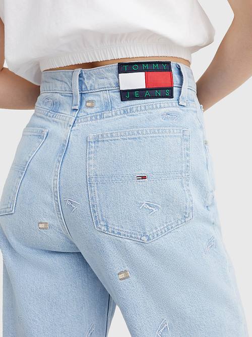 Tommy Hilfiger Mom Ultra High Rise Tapered Embroidery Farmer Női Denim | TH736IGB