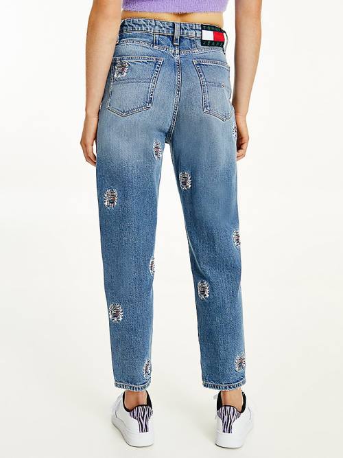 Tommy Hilfiger Mom Ultra High Rise Tapered Logo Embroidery Farmer Női Denim | TH863VGB