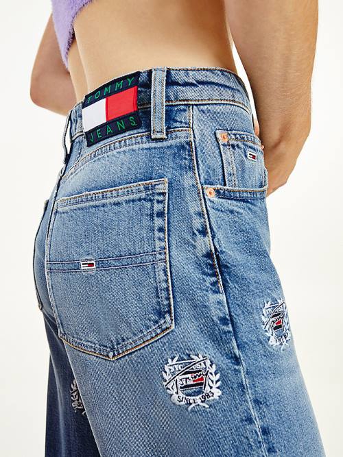 Tommy Hilfiger Mom Ultra High Rise Tapered Logo Embroidery Farmer Női Denim | TH863VGB