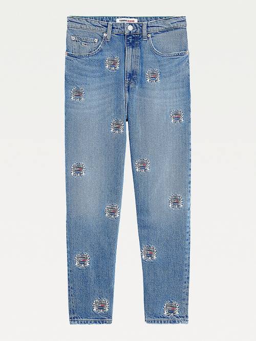 Tommy Hilfiger Mom Ultra High Rise Tapered Logo Embroidery Farmer Női Denim | TH863VGB