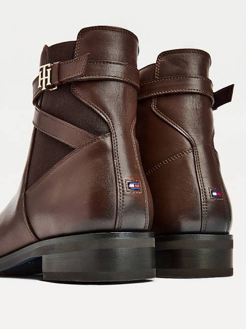 Tommy Hilfiger Monogram Crossover Pántos Bőr Ankle Bakancs Női Barna | TH741KOF