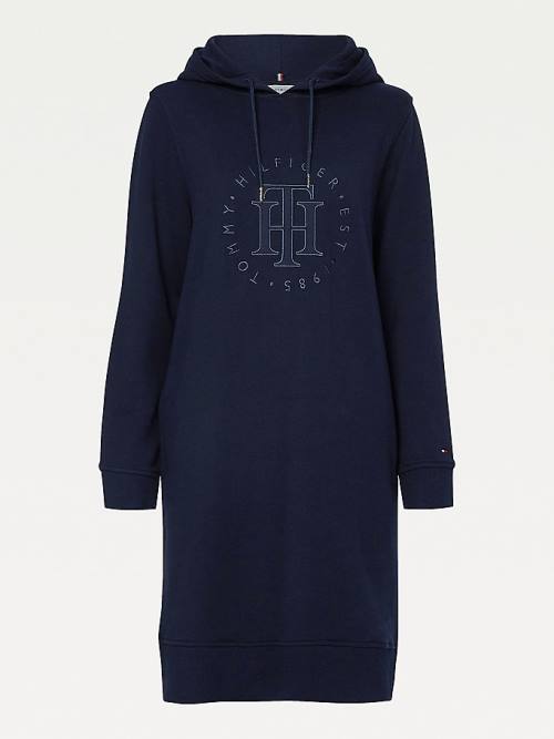 Tommy Hilfiger Monogram Embroidery Csuklyás Jumper Ruha Női Kék | TH386TPG