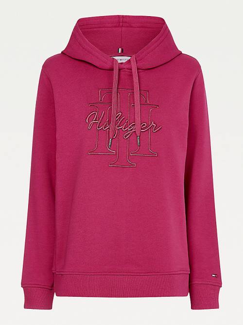 Tommy Hilfiger Monogram Embroidery Regular Fit Kapucnis Pulóver Női Piros | TH728ATL