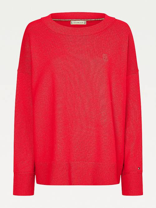 Tommy Hilfiger Monogram Embroidery Relaxed Fit Alpaca Jumper Pulóverek Női Piros | TH047CFS