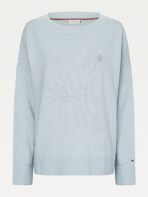 Tommy Hilfiger Monogram Embroidery Relaxed Fit Alpaca Jumper Pulóverek Női Kék | TH285HCM