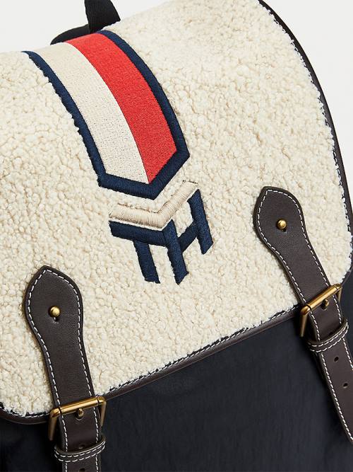 Tommy Hilfiger Monogram Embroidery Sherpa Backpack Táska Férfi Kék | TH173MKL