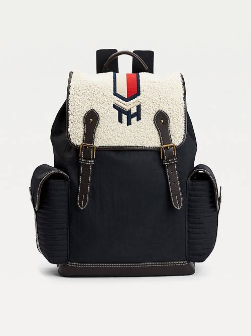 Tommy Hilfiger Monogram Embroidery Sherpa Backpack Táska Férfi Kék | TH173MKL