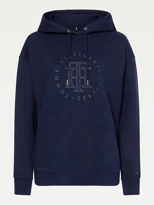 Tommy Hilfiger Monogram Organic Pamut Kapucnis Pulóver Női Kék | TH951DVO