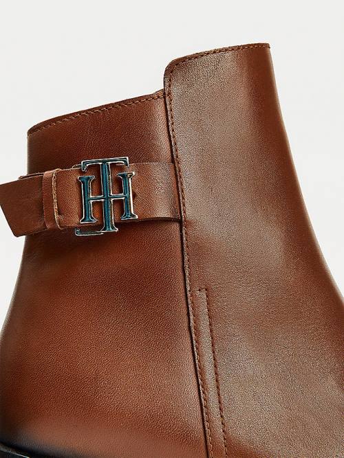 Tommy Hilfiger Monogram Plaque Bőr Ankle Bakancs Női Barna | TH093WZB