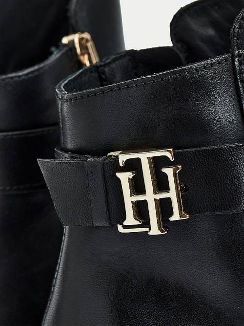 Tommy Hilfiger Monogram Plaque Bőr Ankle Bakancs Női Fekete | TH310OLN