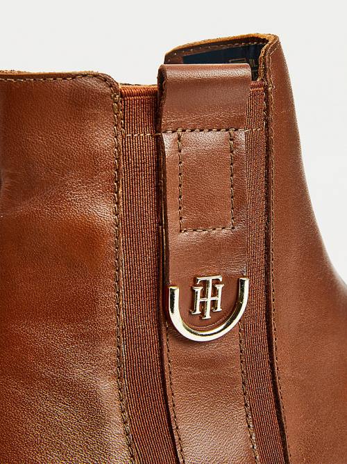 Tommy Hilfiger Monogram Plaque Lapos Bőr Ankle Bakancs Női Barna | TH013DQV