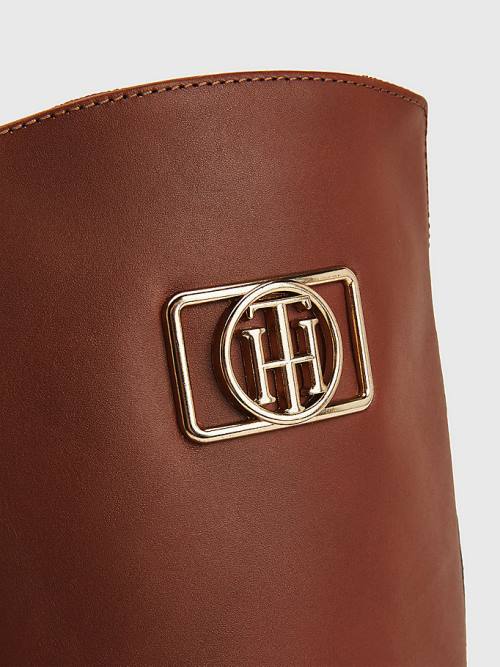 Tommy Hilfiger Monogram Plaque Long Bőr Bakancs Női Barna | TH832BZO