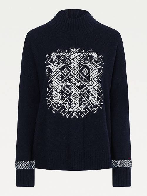 Tommy Hilfiger Monogram Relaxed Fit Alpaca Jumper Pulóverek Női Fekete | TH920PHQ