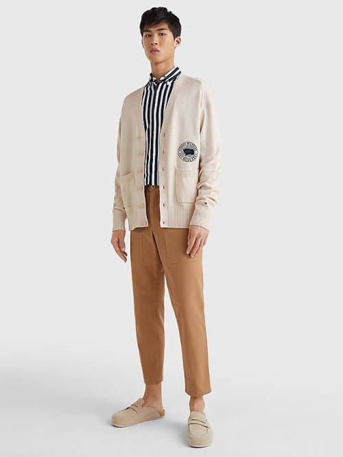 Tommy Hilfiger Motion Flag Cardigan Pulóverek Férfi Bézs | TH839DQN