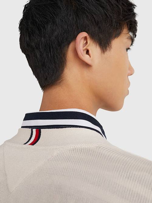 Tommy Hilfiger Motion Flag Cardigan Pulóverek Férfi Bézs | TH839DQN