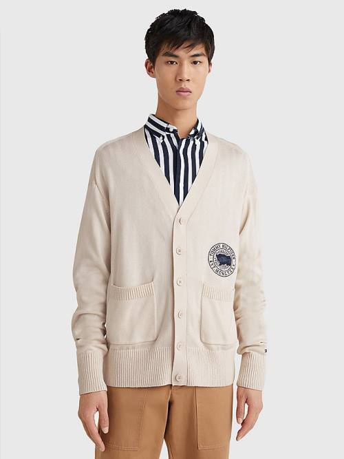 Tommy Hilfiger Motion Flag Cardigan Pulóverek Férfi Bézs | TH839DQN