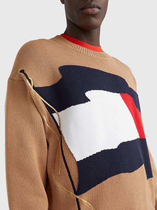 Tommy Hilfiger Motion Flag Crew Neck Jumper Pulóverek Férfi Barna | TH942FWK