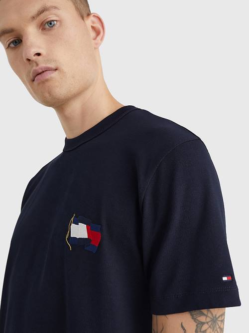 Tommy Hilfiger Motion Flag Embroidery Póló Férfi Kék | TH371WPL