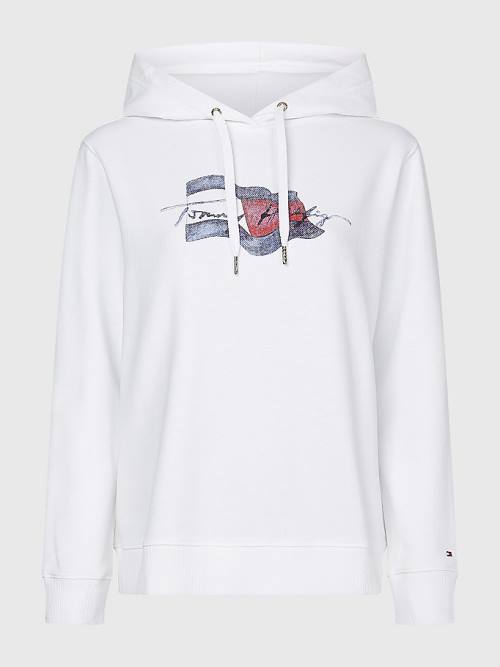 Tommy Hilfiger Motion Flag Logo Kapucnis Pulóver Női Fehér | TH763DGU