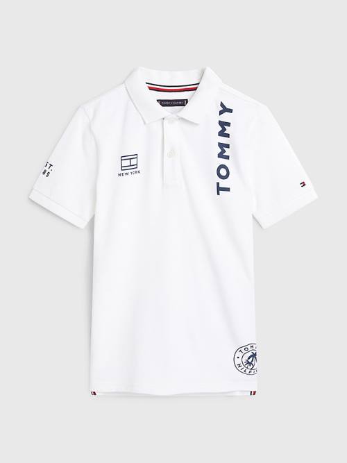 Tommy Hilfiger Multi Logo Organic Pamut Polo Póló Fiú Fehér | TH620BWA