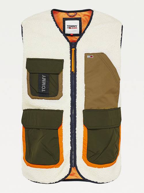 Tommy Hilfiger Multi-Pocket Sherpa Vest Kabát Férfi Fehér | TH279IFE