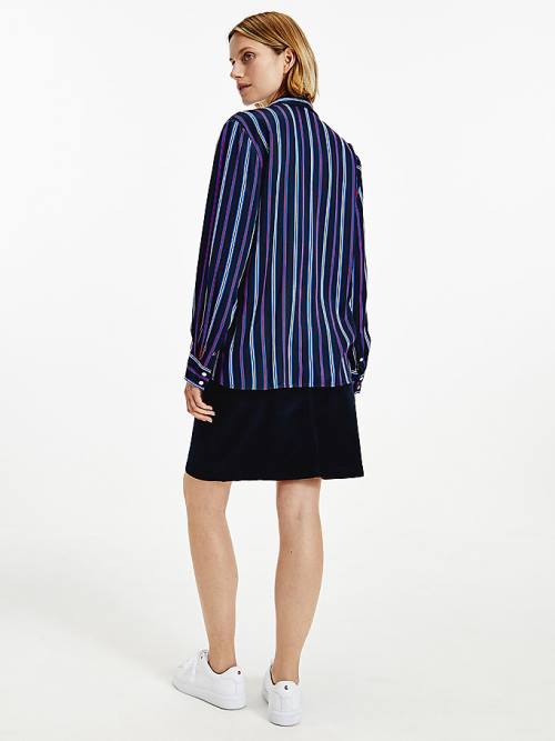 Tommy Hilfiger Multicolour Stripe Viscose Blúz Női Kék | TH548CNG