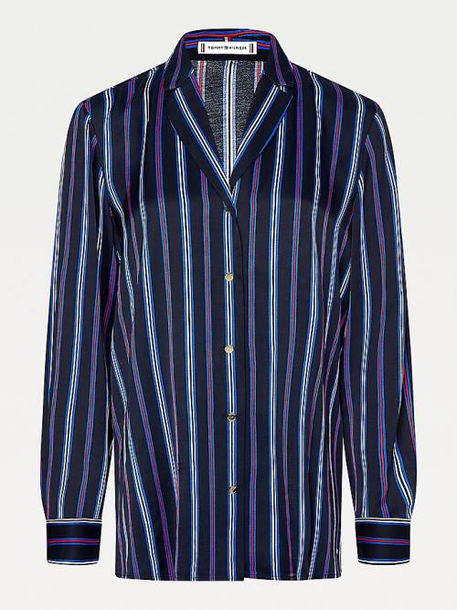 Tommy Hilfiger Multicolour Stripe Viscose Blúz Női Kék | TH548CNG