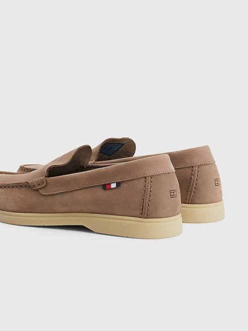 Tommy Hilfiger Nubuck Bőr Loafer Alkalmi Cipő Férfi Khaki | TH806XPE