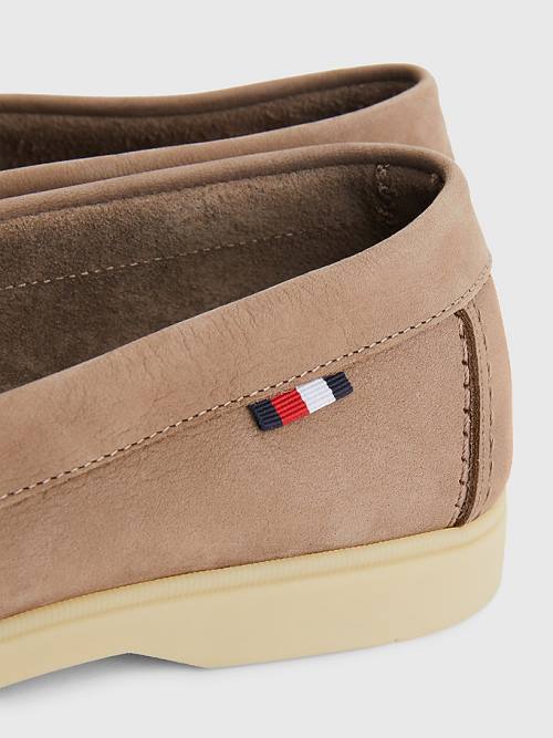 Tommy Hilfiger Nubuck Bőr Loafer Alkalmi Cipő Férfi Khaki | TH806XPE