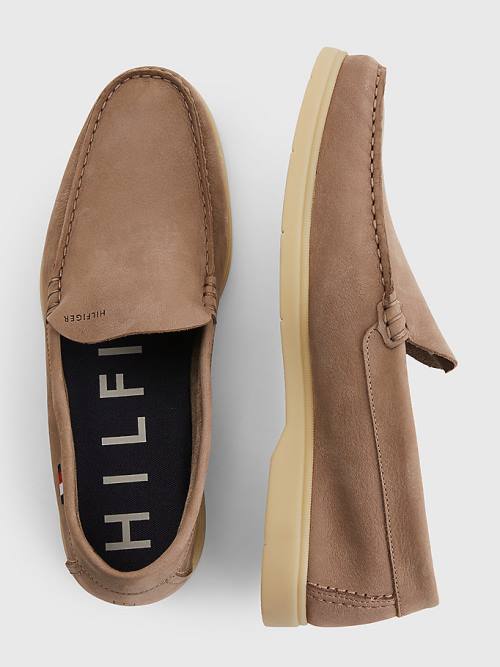 Tommy Hilfiger Nubuck Bőr Loafer Alkalmi Cipő Férfi Khaki | TH806XPE