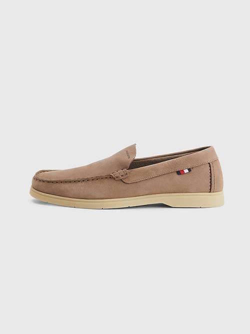 Tommy Hilfiger Nubuck Bőr Loafer Alkalmi Cipő Férfi Khaki | TH806XPE