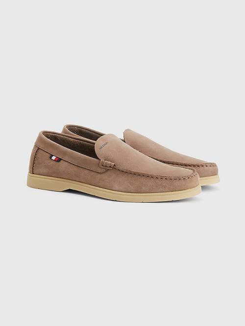 Tommy Hilfiger Nubuck Bőr Loafer Alkalmi Cipő Férfi Khaki | TH806XPE