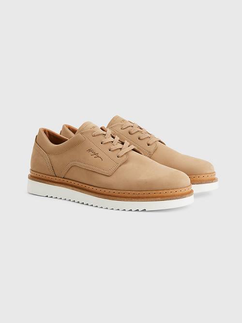 Tommy Hilfiger Nubuck Klipsz Csipke-Up Alkalmi Cipő Férfi Khaki | TH895IDM