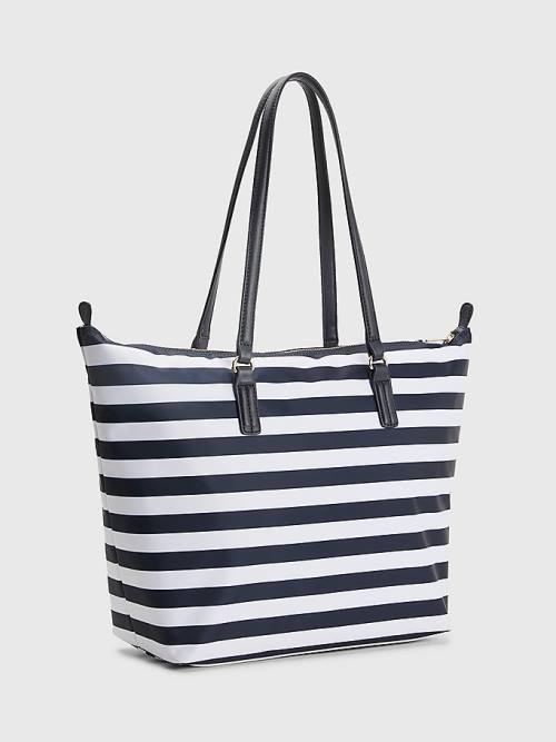 Tommy Hilfiger Nylon Stripe Tote Táska Női Kék | TH398BWK