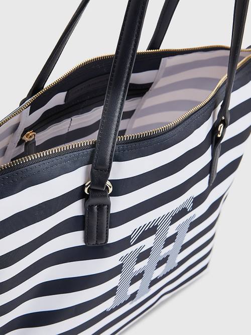 Tommy Hilfiger Nylon Stripe Tote Táska Női Kék | TH398BWK