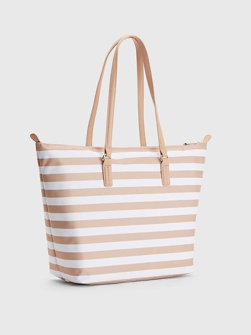 Tommy Hilfiger Nylon Stripe Tote Táska Női Bézs | TH831NVT