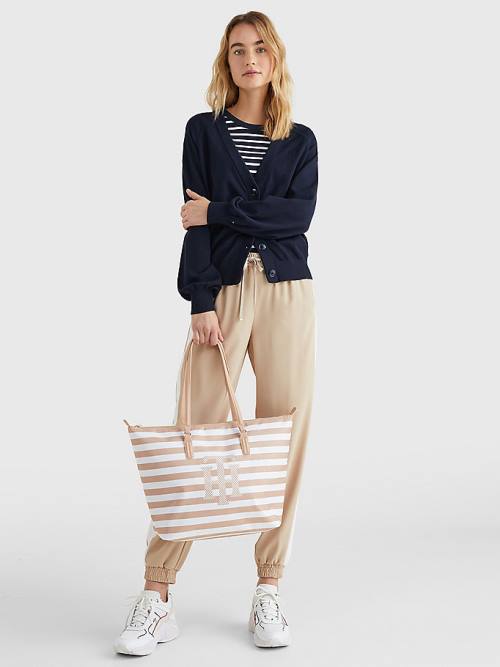 Tommy Hilfiger Nylon Stripe Tote Táska Női Bézs | TH831NVT