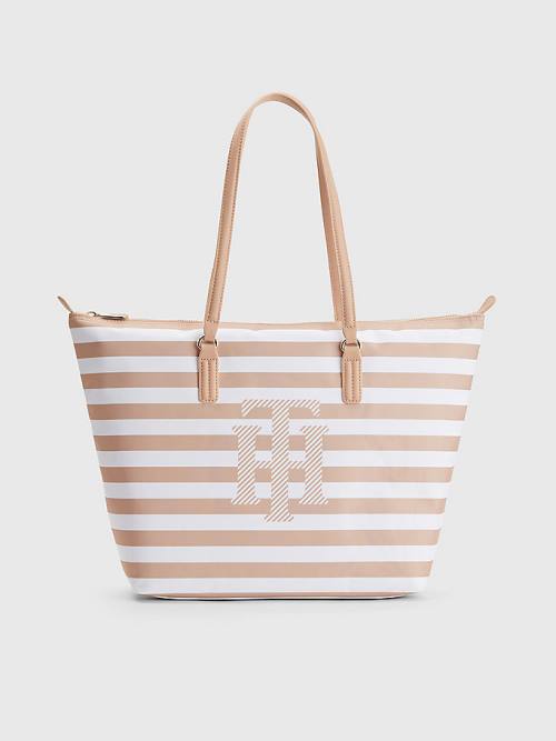 Tommy Hilfiger Nylon Stripe Tote Táska Női Bézs | TH831NVT