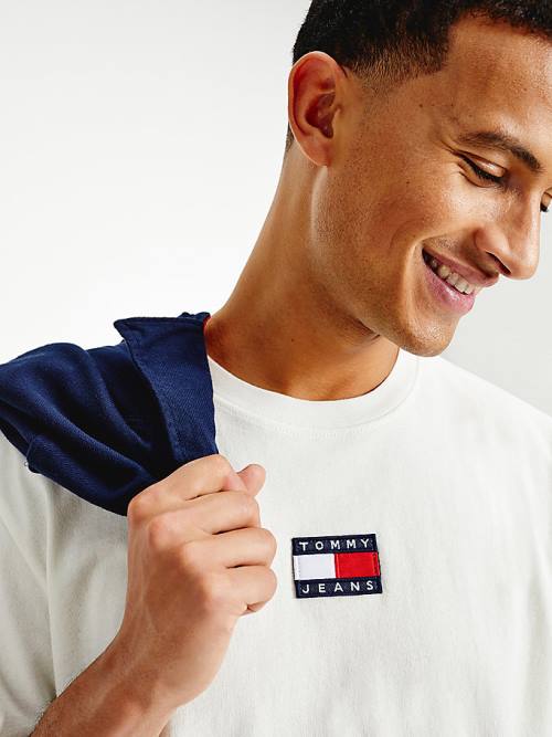 Tommy Hilfiger Organic Pamut Badge Póló Férfi Fehér | TH805JEL