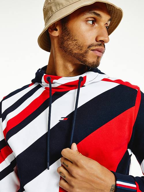 Tommy Hilfiger Organic Pamut Colour-Blocked Kapucnis Pulóver Férfi Piros | TH327UXC