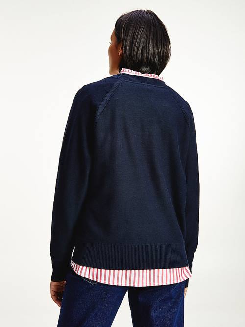 Tommy Hilfiger Organic Pamut Colour-Blocked Flag Jumper Pulóverek Női Kék | TH364WVO