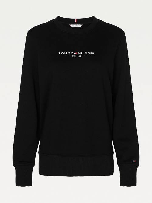 Tommy Hilfiger Organic Pamut Crew Neck Pulóver Női Fekete | TH162YBI