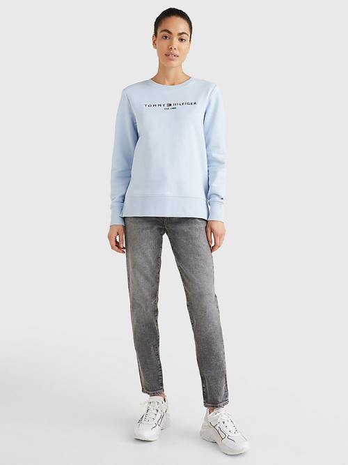 Tommy Hilfiger Organic Pamut Crew Neck Pulóver Női Kék | TH391MHT