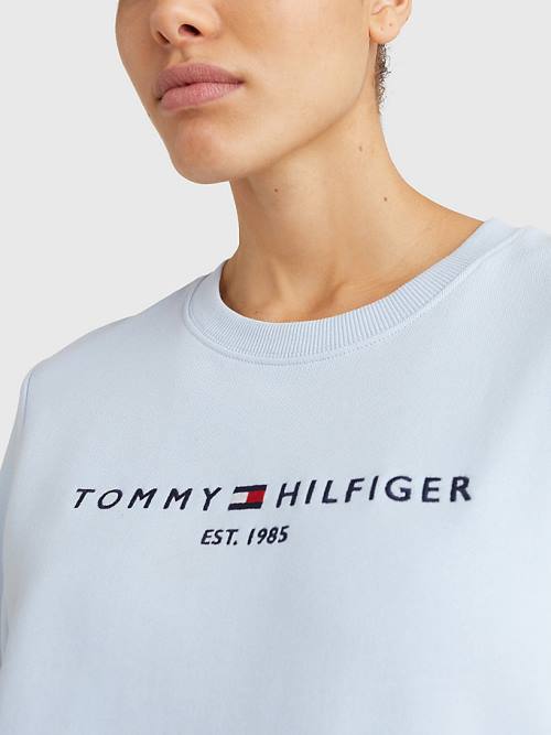 Tommy Hilfiger Organic Pamut Crew Neck Pulóver Női Kék | TH391MHT