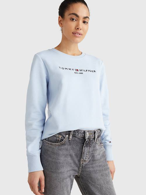 Tommy Hilfiger Organic Pamut Crew Neck Pulóver Női Kék | TH391MHT