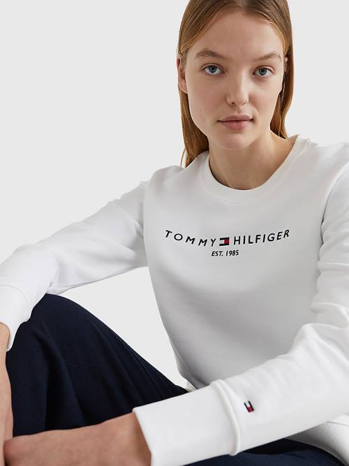 Tommy Hilfiger Organic Pamut Crew Neck Pulóver Női Fehér | TH419OPG